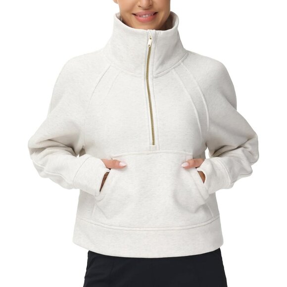 Womens Half-Zip Fleece Pullover Small Stand Collar Pockets Casual Warm - Picture 3 of 7